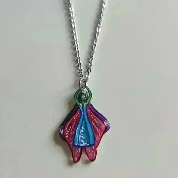Pink butterfly fairy handmade unique fairycore holographic pendant necklace - Picture 8 of 11